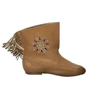 Clicks Leather Fringe Ankle Boots Tan & Silver Studded Western Indian Design